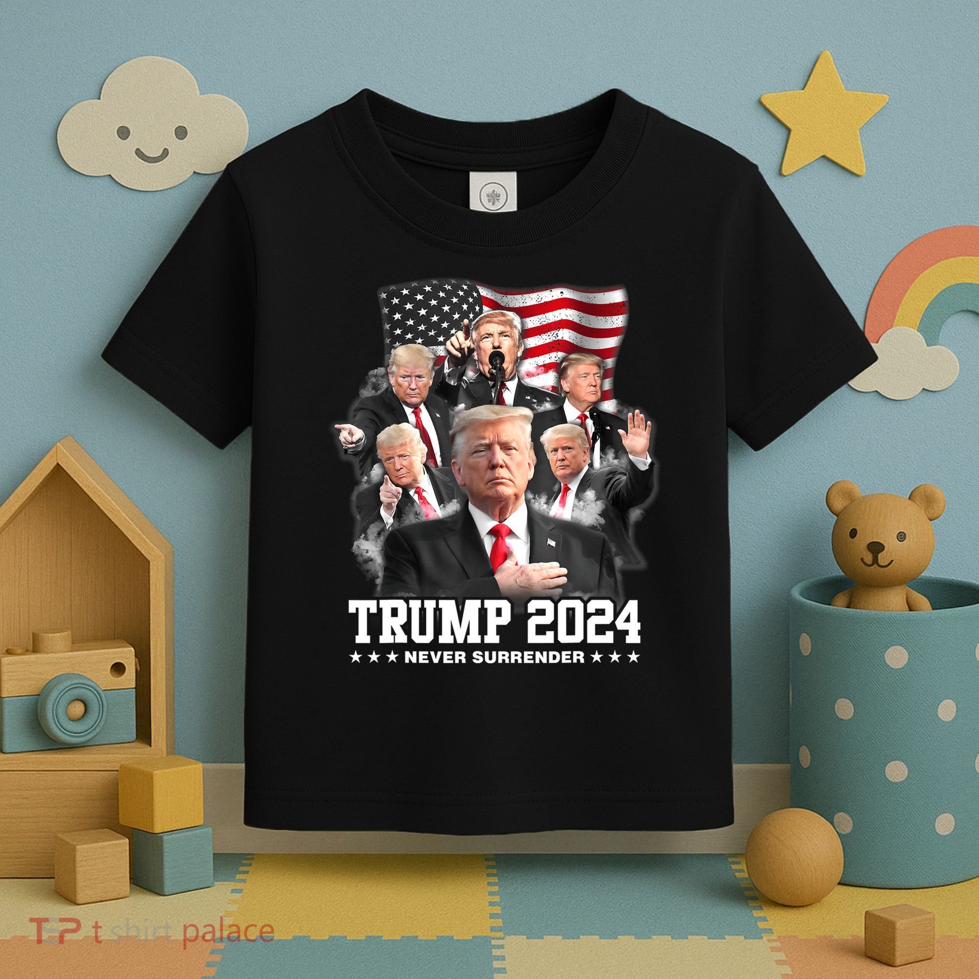 President Donald J Trump 2024 Never Surrender Toddler T-Shirt