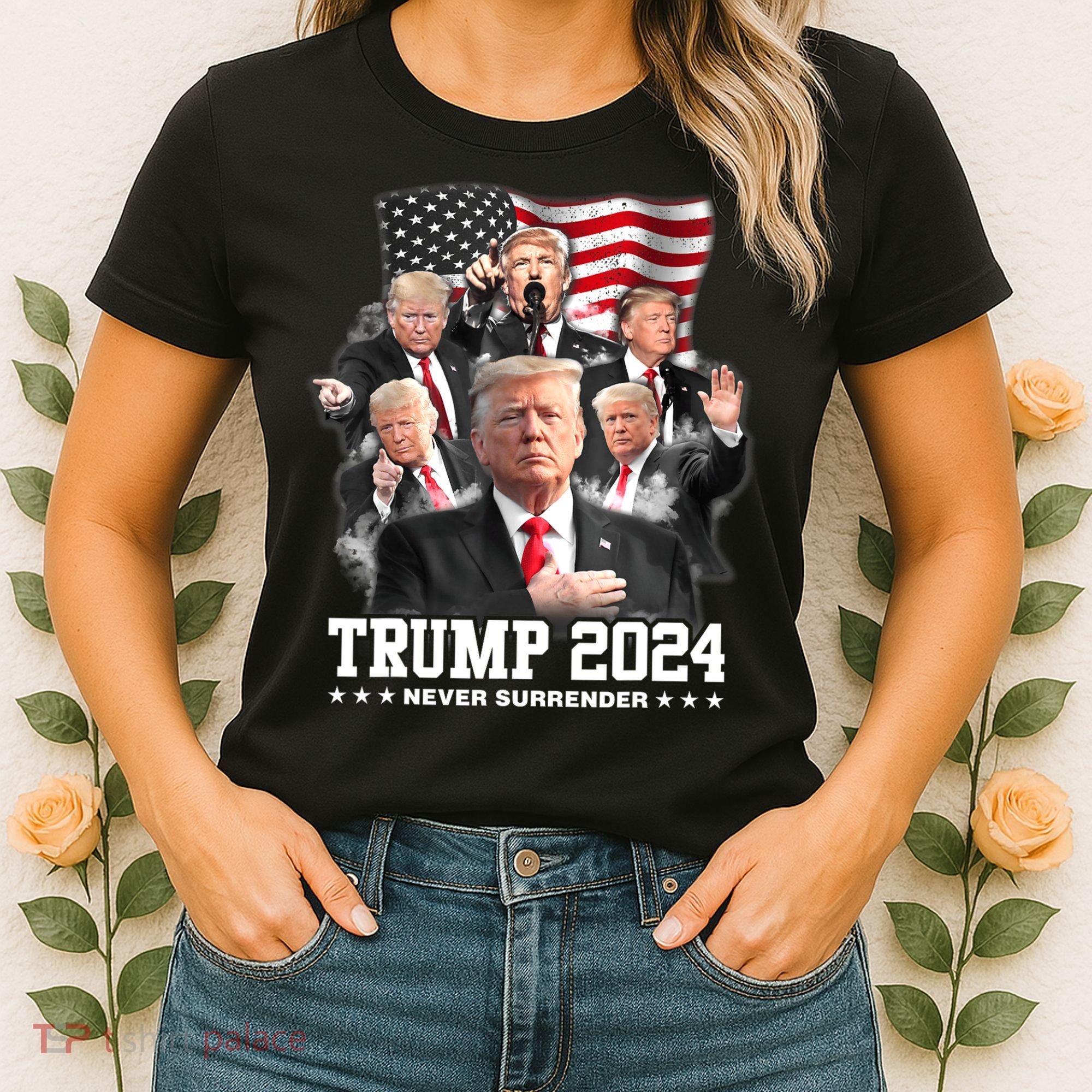 President Donald J Trump 2024 Never Surrender Women's T-Shirt