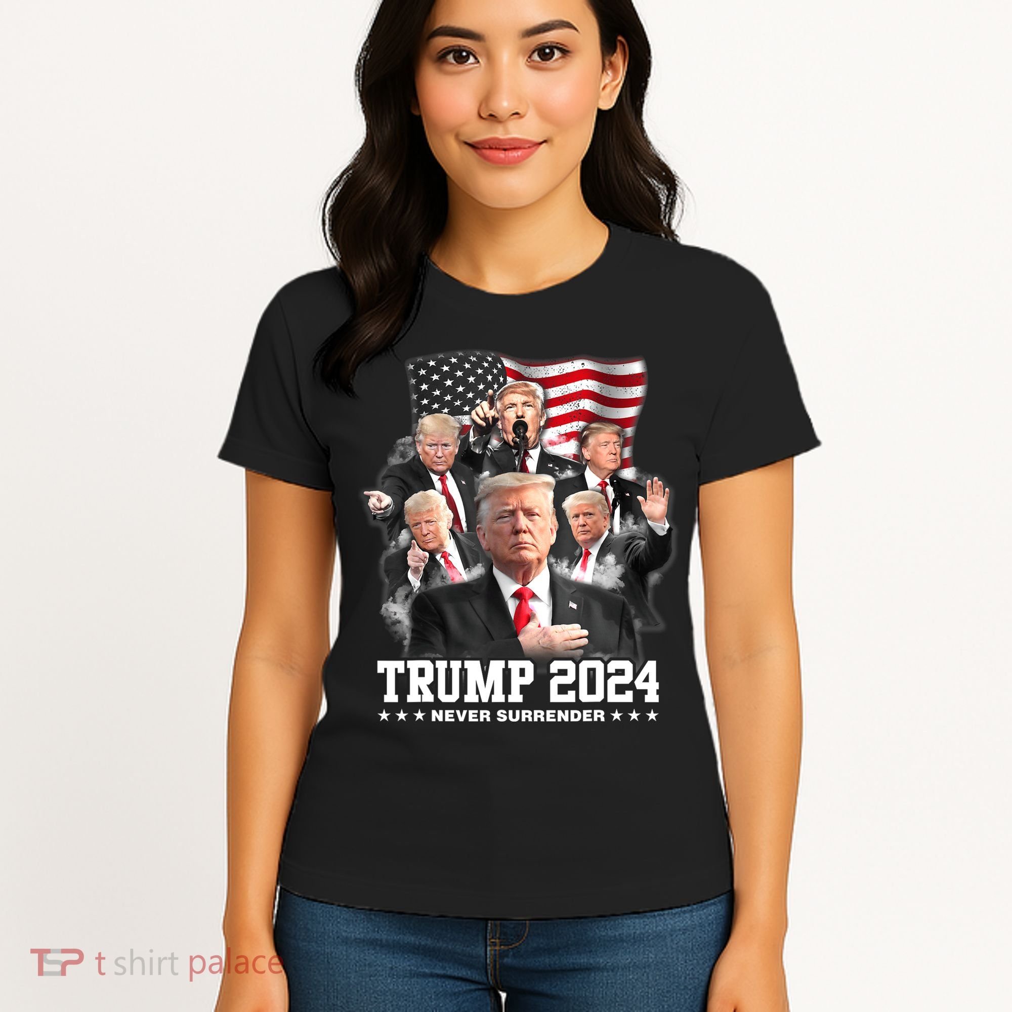 President Donald J Trump 2024 Never Surrender Women's T-Shirt