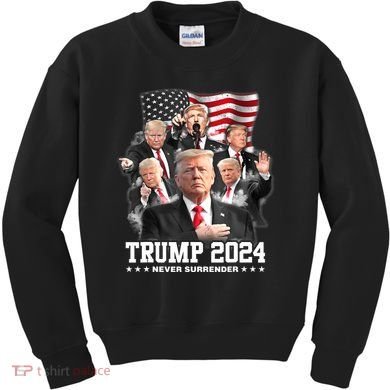President Donald J Trump 2024 Never Surrender Kids Sweatshirt