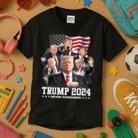 President Donald J Trump 2024 Never Surrender Kids T-Shirt thumb 3