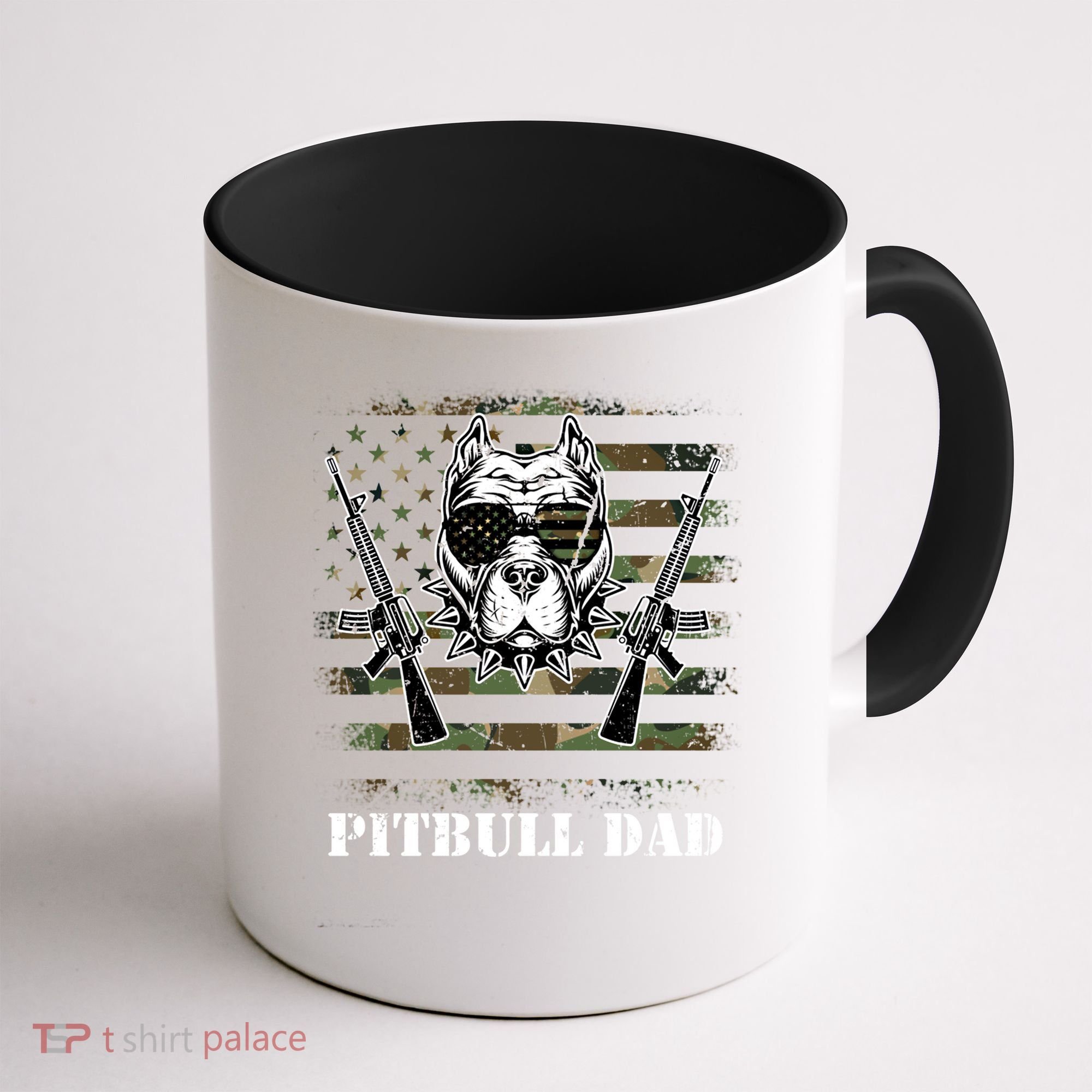 Pitbull Dad Like A Regular Dad But Cooler Guns American Flag Cute Gift Coffee Mug