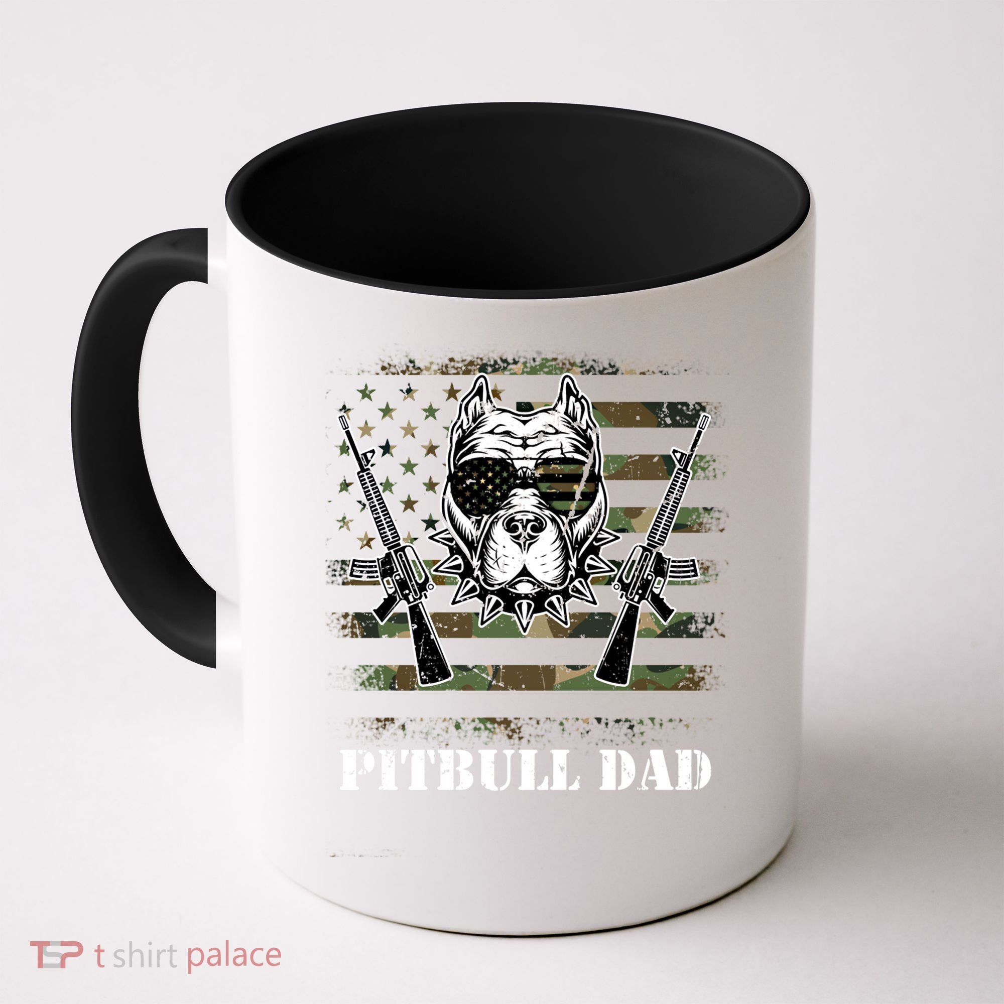Pitbull Dad Like A Regular Dad But Cooler Guns American Flag Cute Gift Coffee Mug