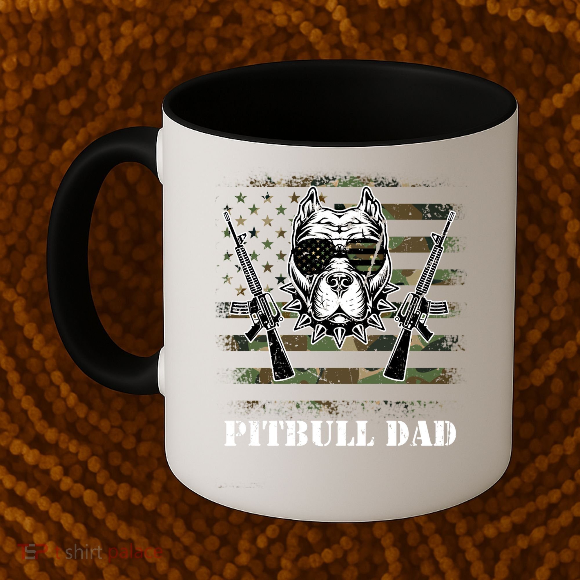 Pitbull Dad Like A Regular Dad But Cooler Guns American Flag Cute Gift Coffee Mug
