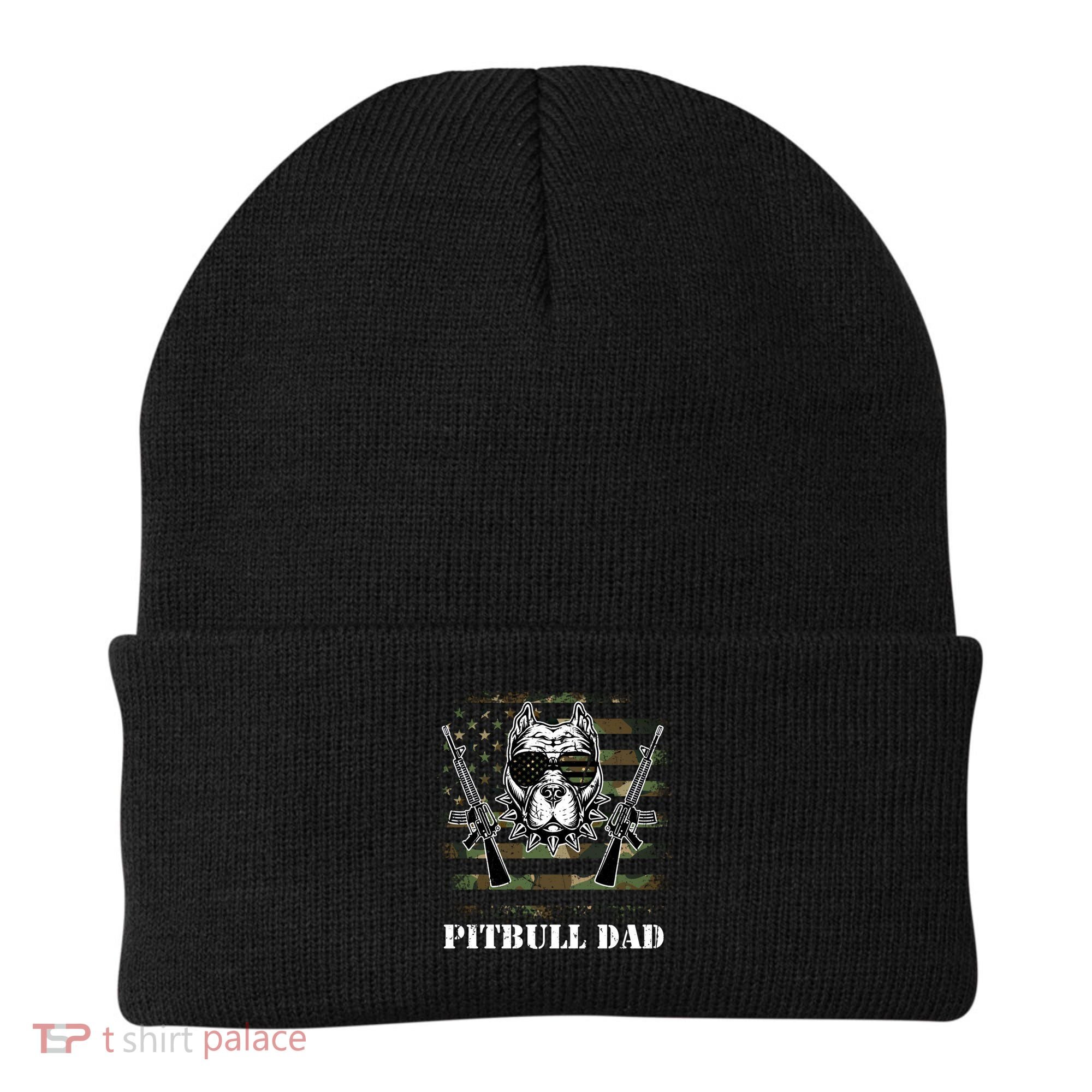Pitbull Dad Like A Regular Dad But Cooler Guns American Flag Cute Gift Beanie