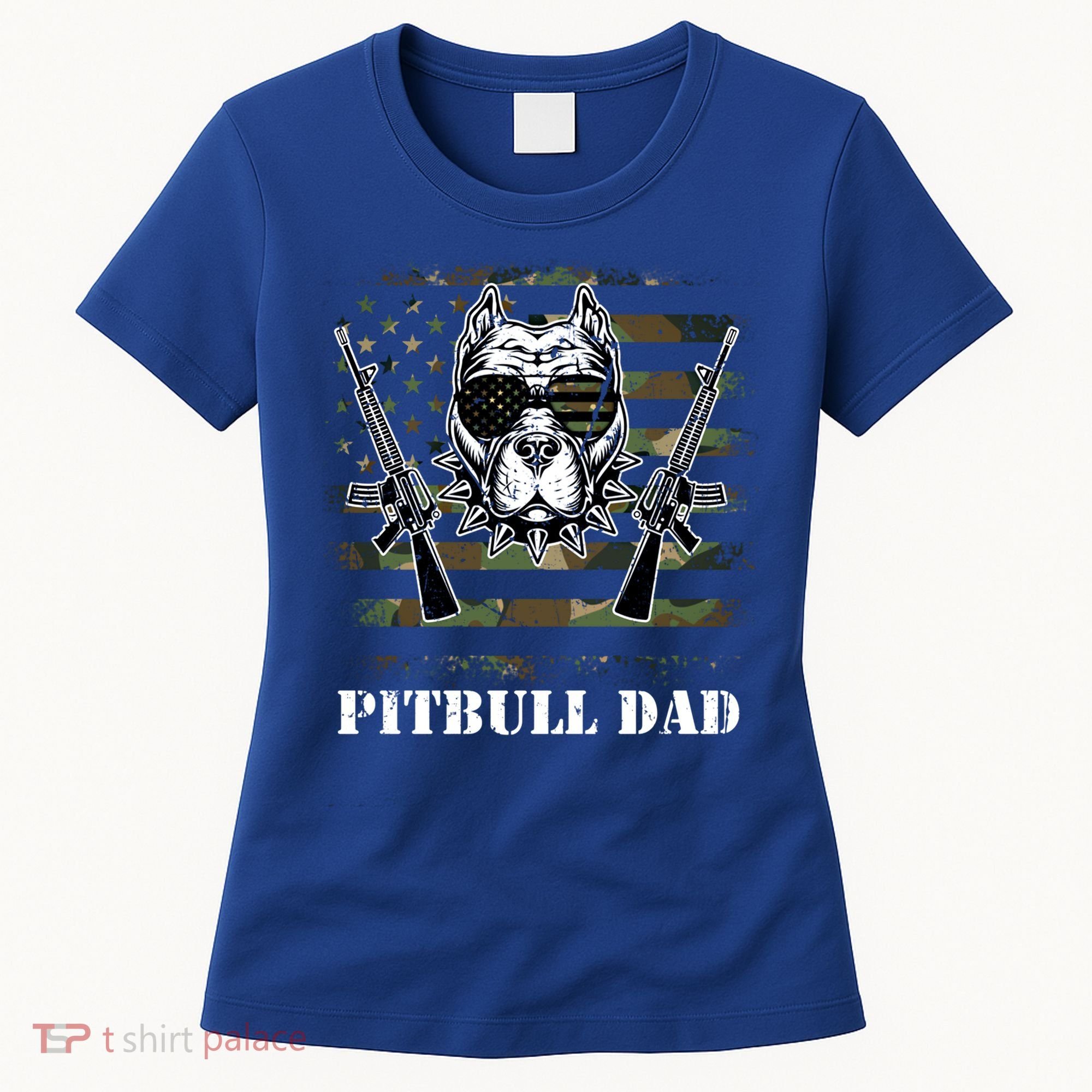 Pitbull Dad Like A Regular Dad But Cooler Guns American Flag Cute Gift Women's T-Shirt