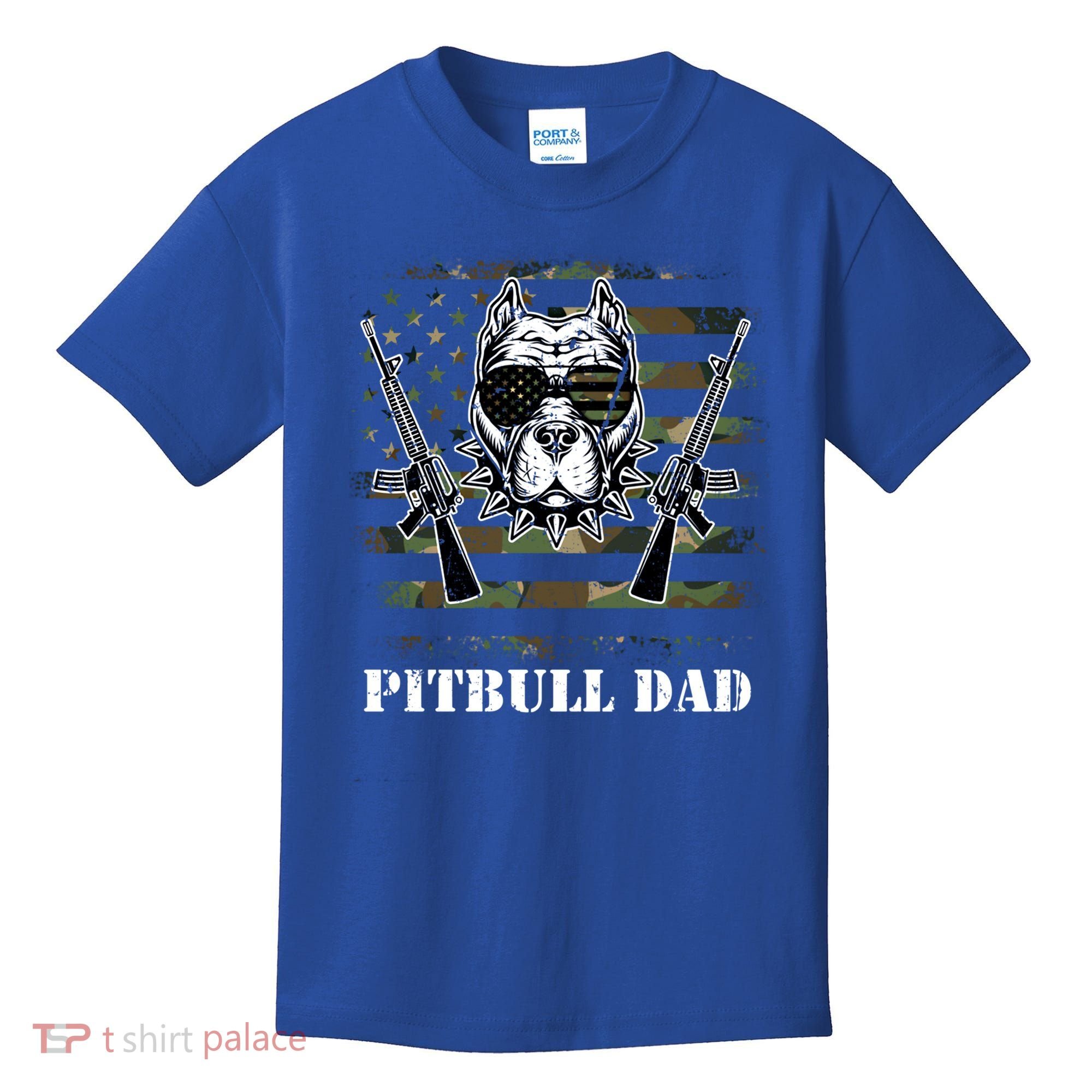 Pitbull Dad Like A Regular Dad But Cooler Guns American Flag Cute Gift Kids T-Shirt