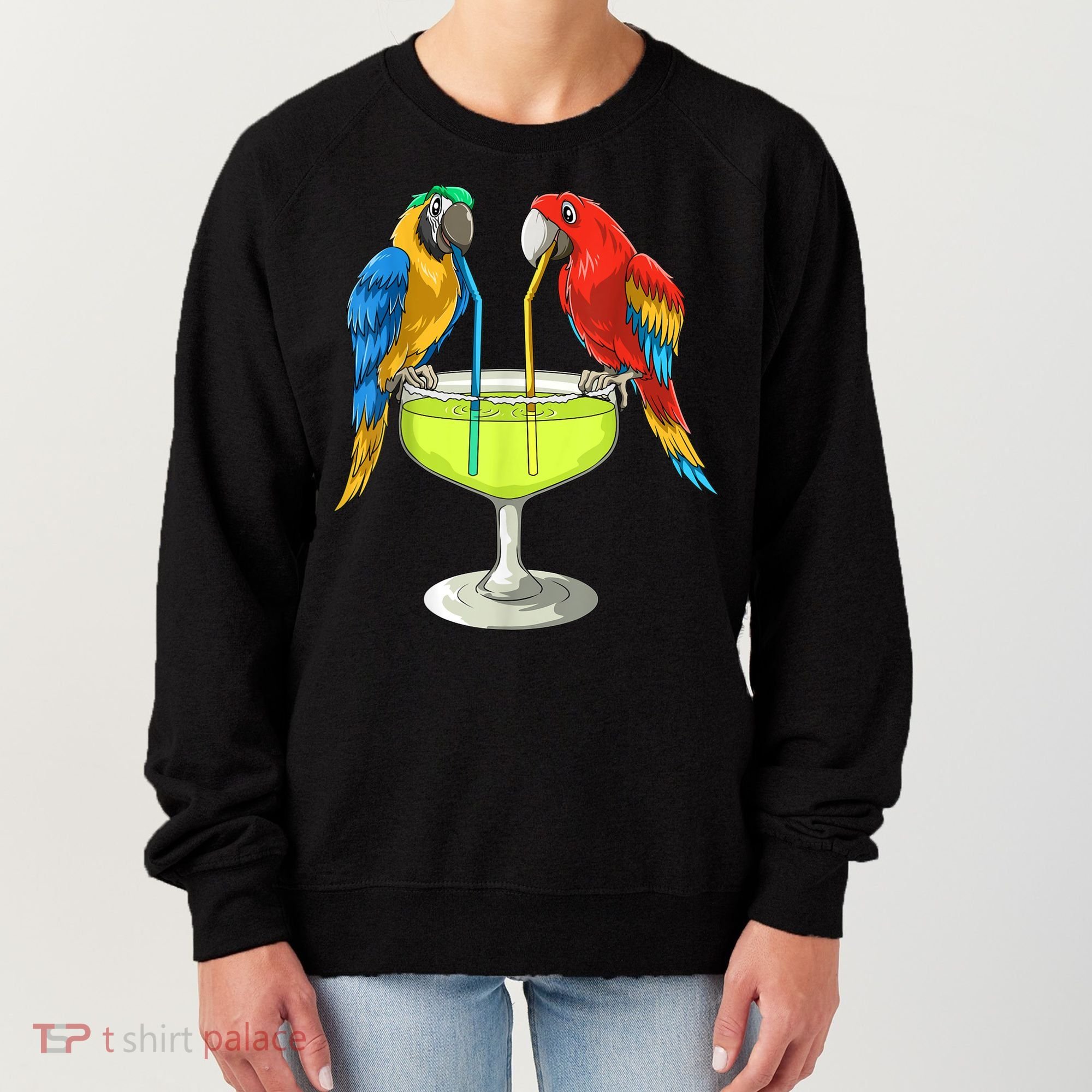 Parrots Drinking Margarita Hawaiian Vacation Beach Party Women's Sweatshirt