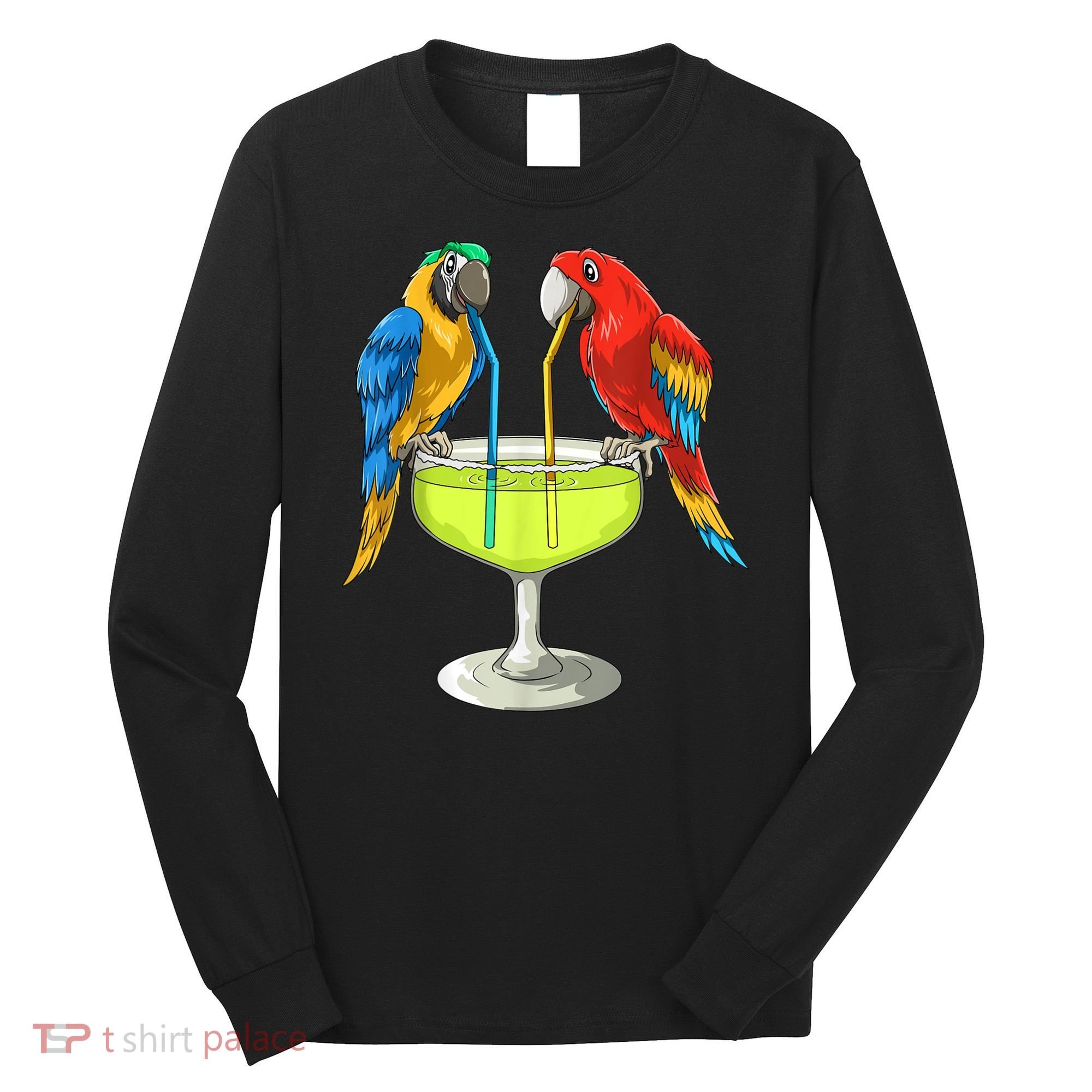 Parrots Drinking Margarita Hawaiian Vacation Beach Party Long Sleeve Shirt