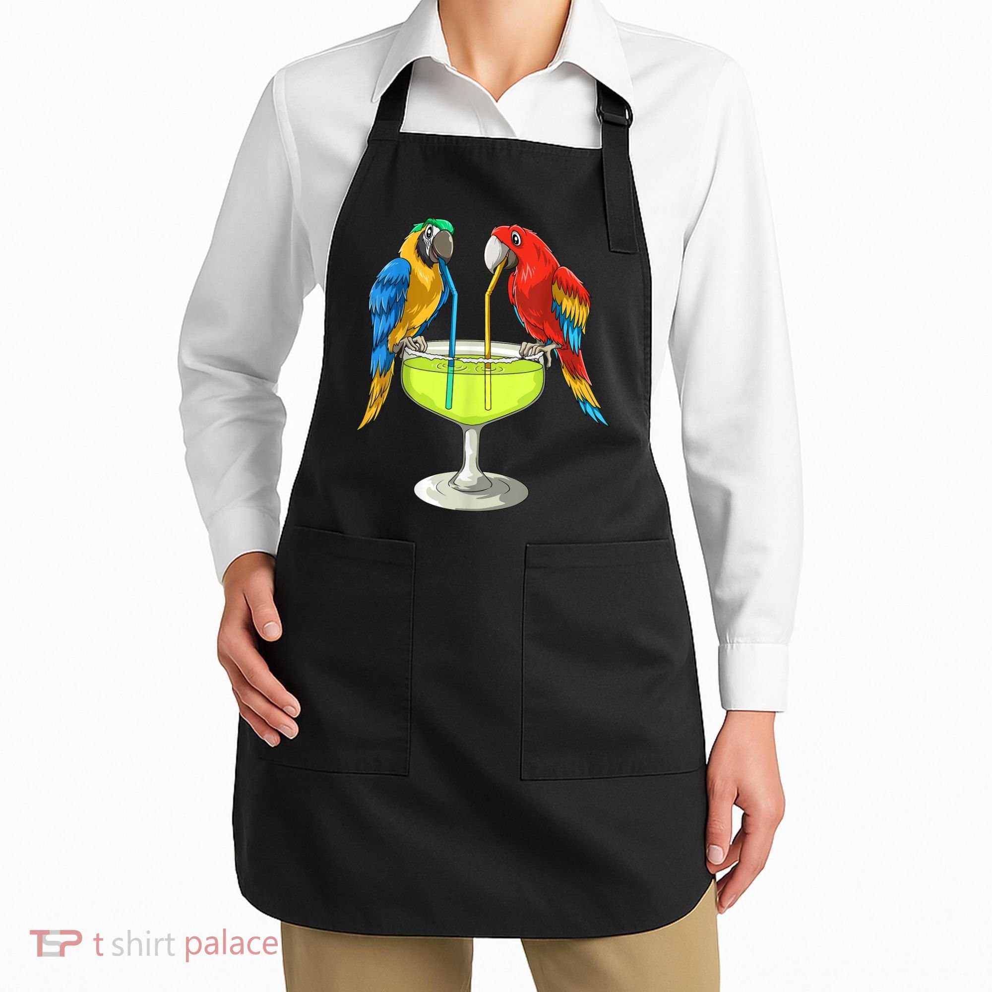Parrots Drinking Margarita Hawaiian Vacation Beach Party Apron