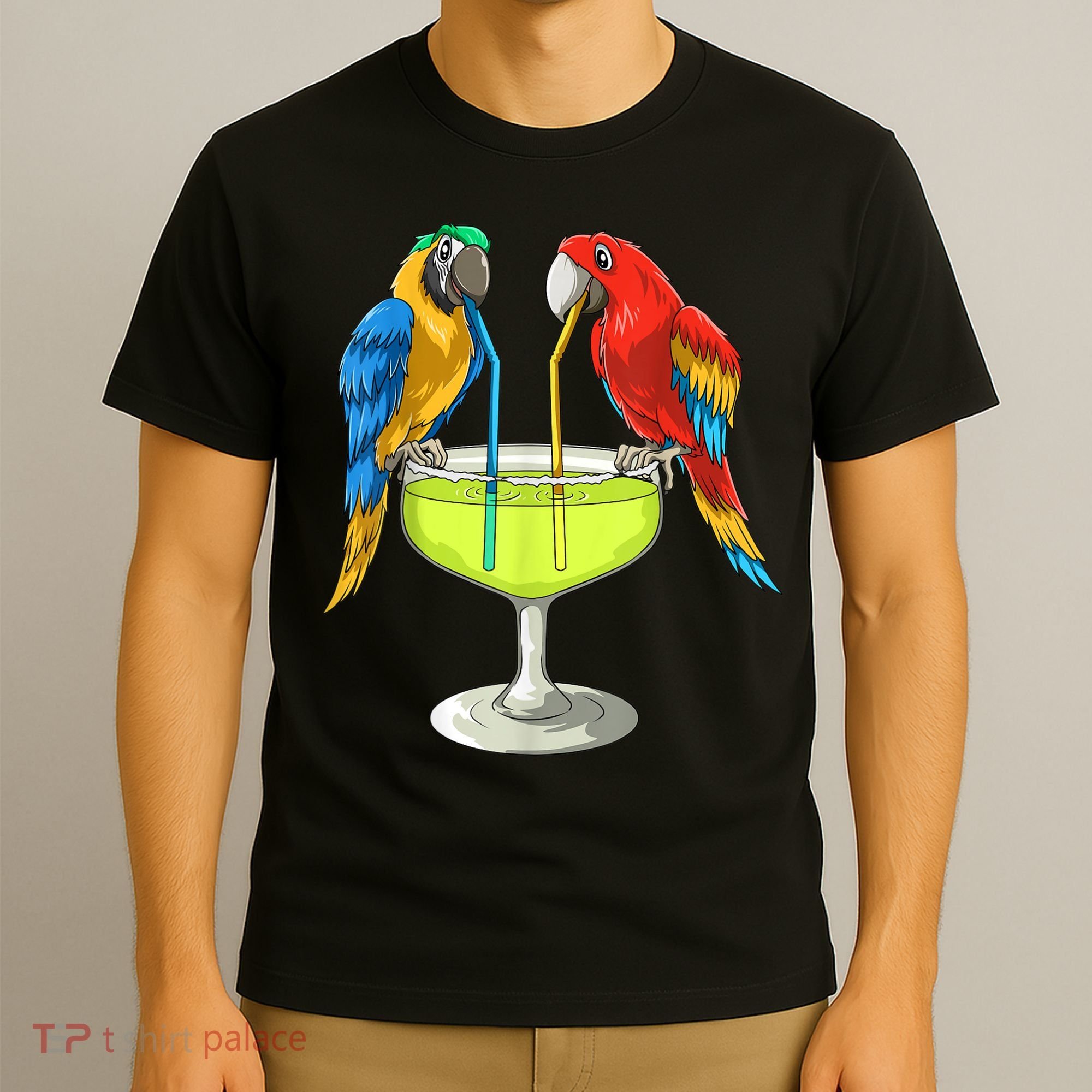 Parrots Drinking Margarita Hawaiian Vacation Beach Party T-Shirt