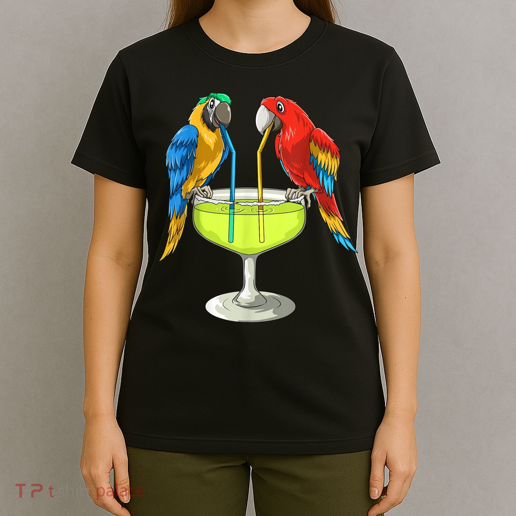 Parrots Drinking Margarita Hawaiian Vacation Beach Party T-Shirt