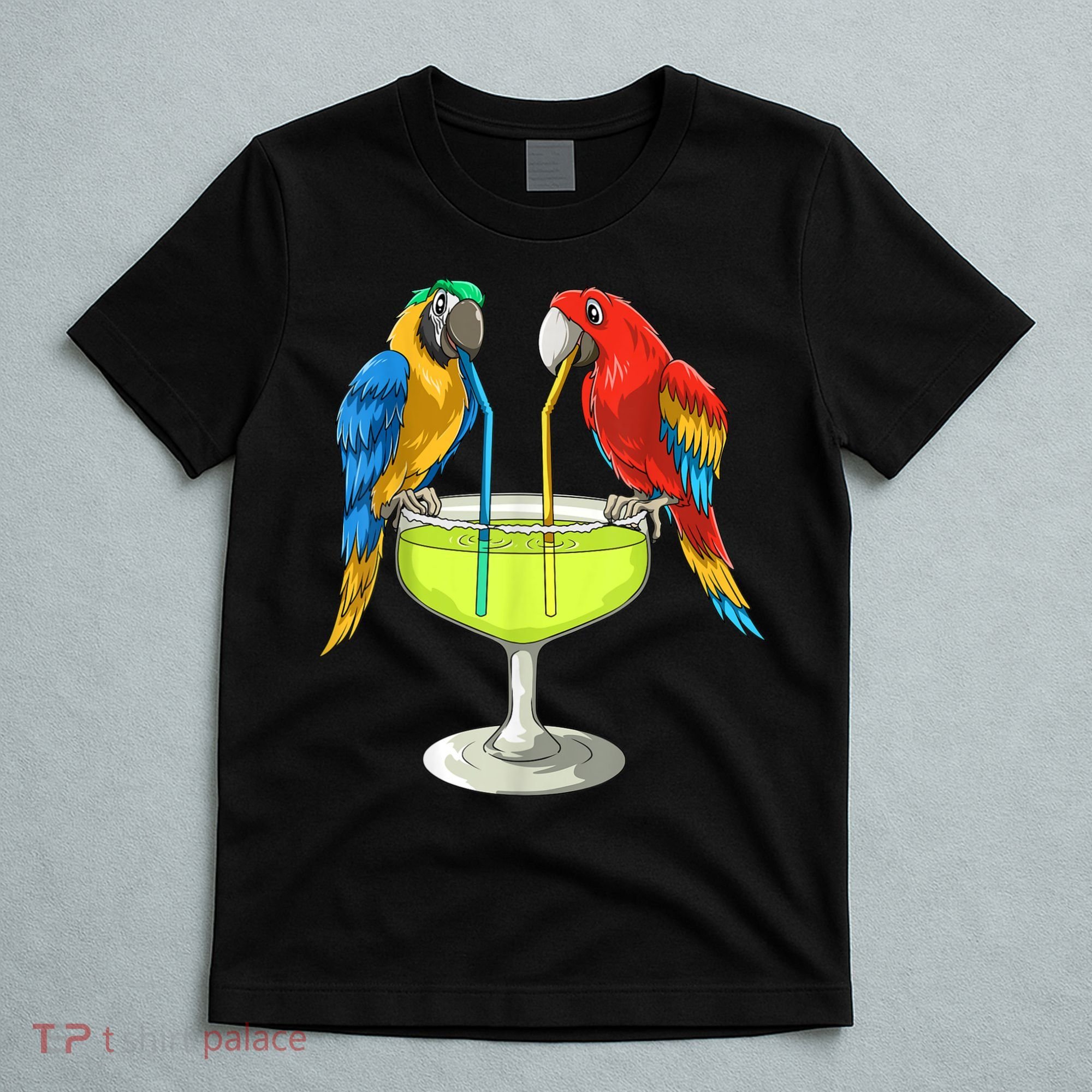 Parrots Drinking Margarita Hawaiian Vacation Beach Party T-Shirt