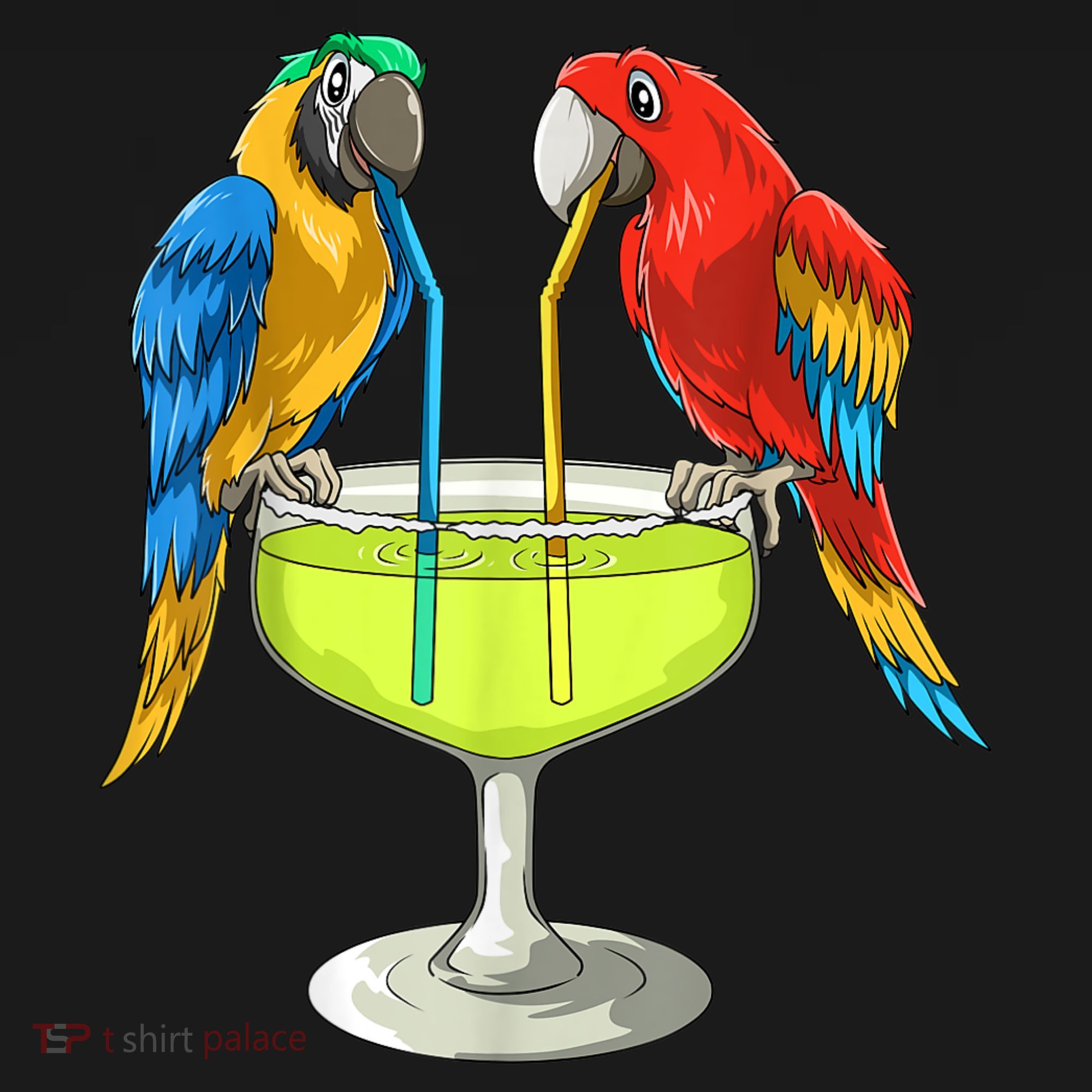 Parrots Drinking Margarita Hawaiian Vacation Beach Party T-Shirt