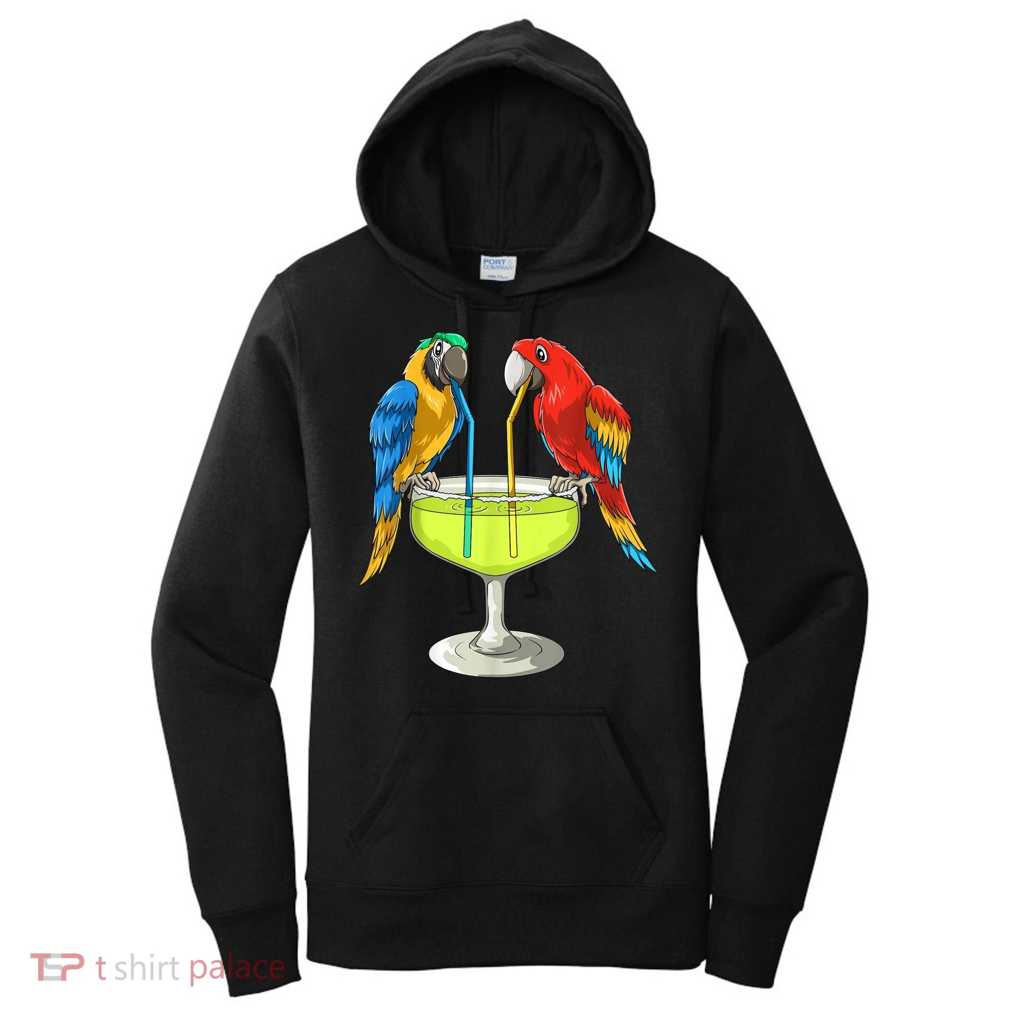 Parrots Drinking Margarita Hawaiian Vacation Beach Party Women's Hoodie