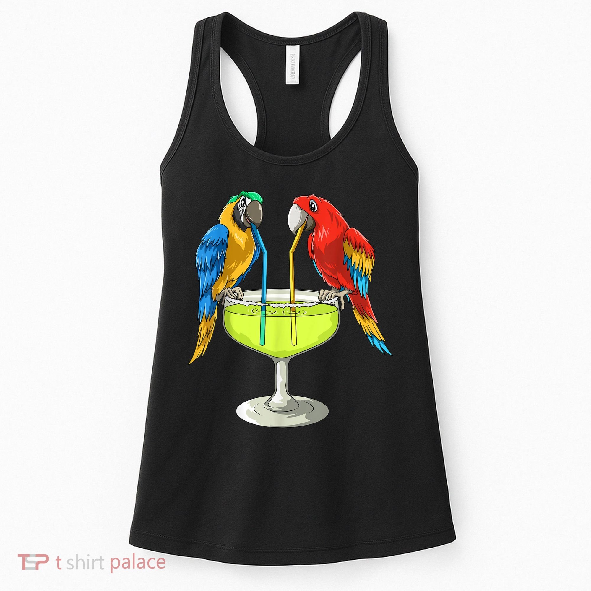 Parrots Drinking Margarita Hawaiian Vacation Beach Party Women's Tank Top