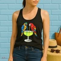Parrots Drinking Margarita Hawaiian Vacation Beach Party Women's Tank Top thumb 2