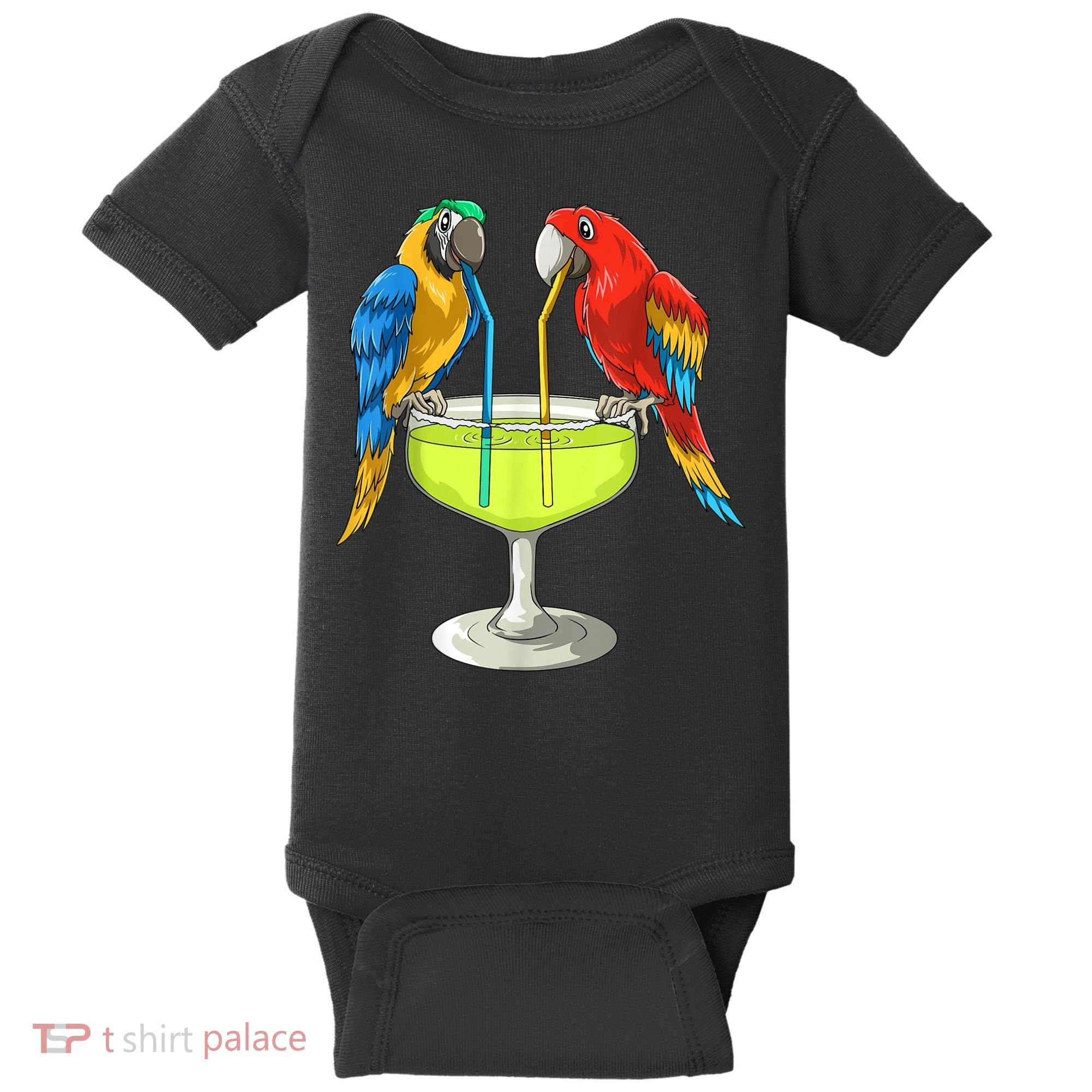 Parrots Drinking Margarita Hawaiian Vacation Beach Party Baby Bodysuit