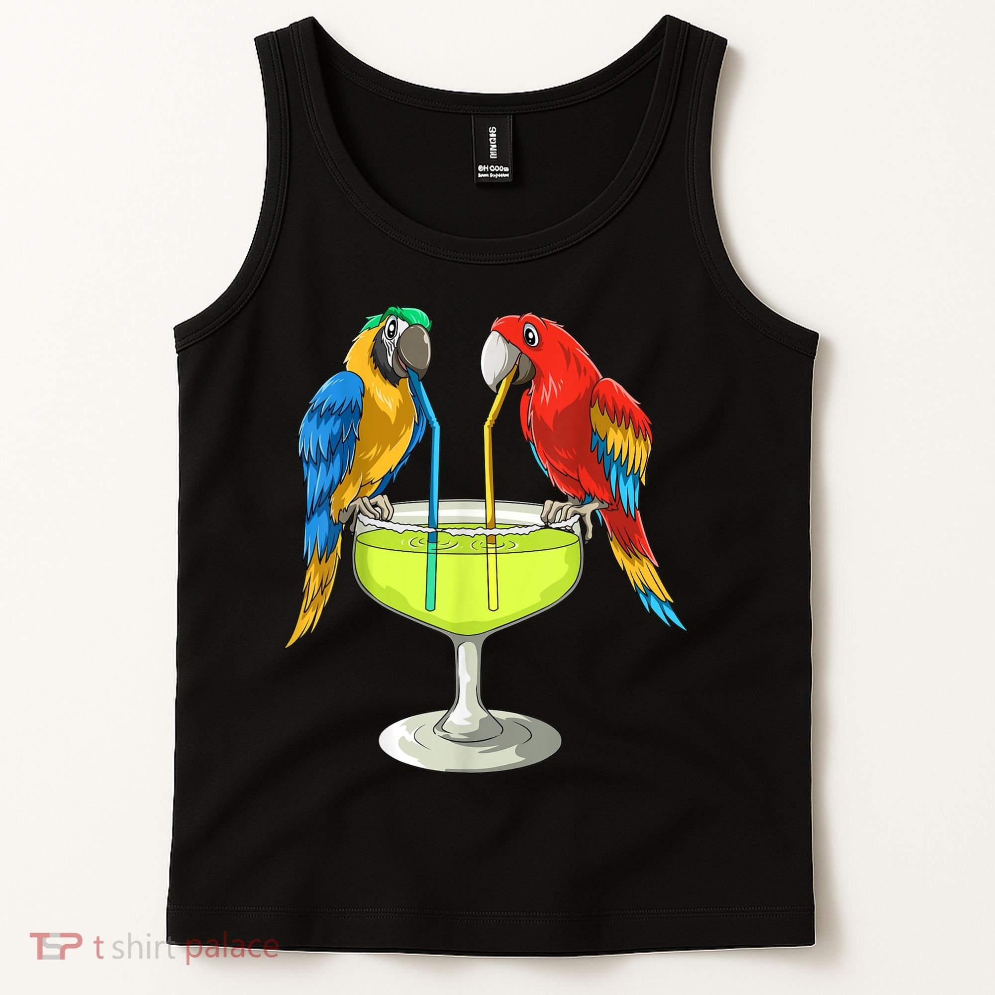 Parrots Drinking Margarita Hawaiian Vacation Beach Party Tank Top
