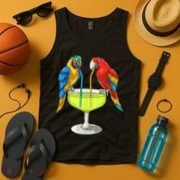 Parrots Drinking Margarita Hawaiian Vacation Beach Party Tank Top thumb 4