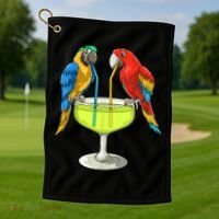 Parrots Drinking Margarita Hawaiian Vacation Beach Party Golf Towel thumb 1