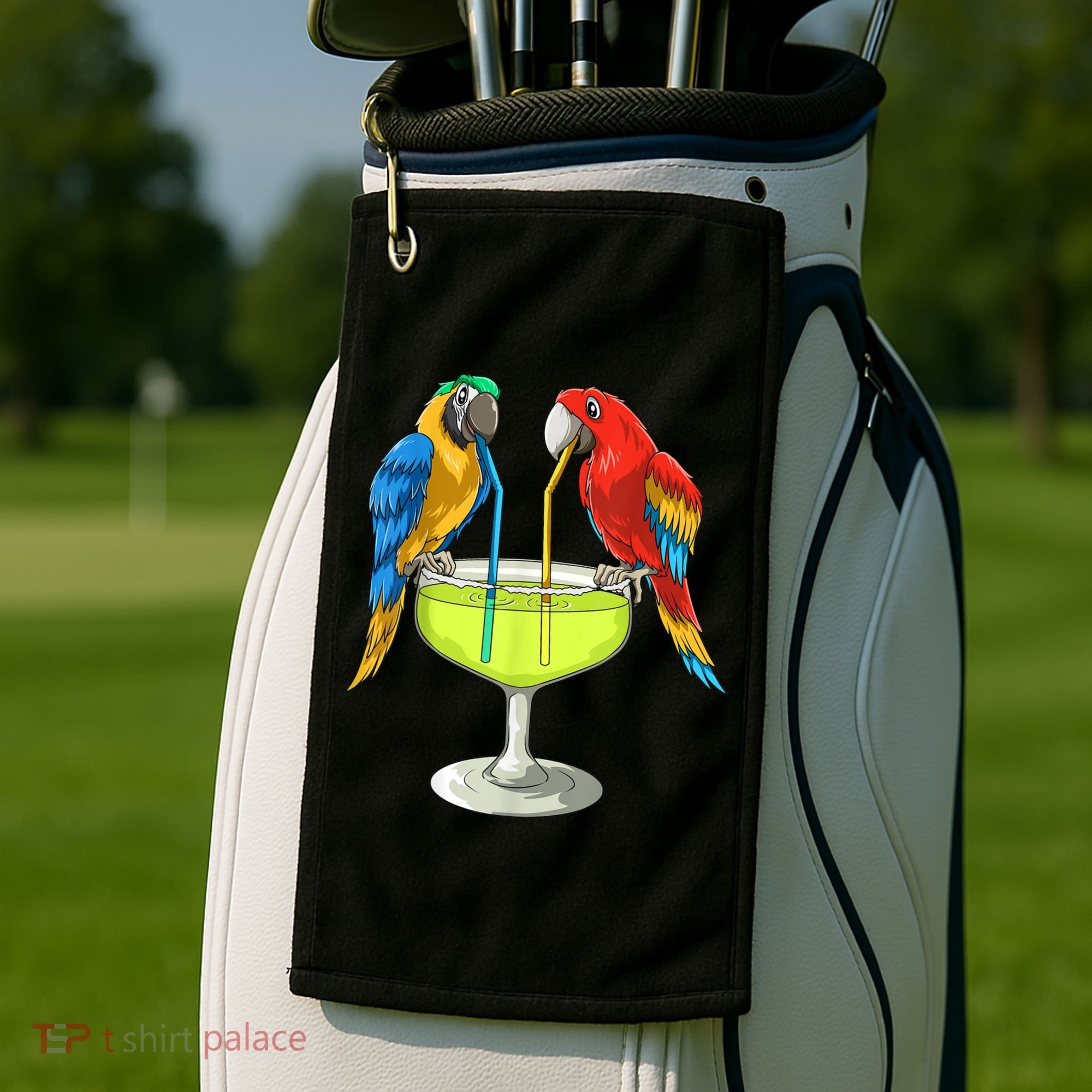 Parrots Drinking Margarita Hawaiian Vacation Beach Party Golf Towel