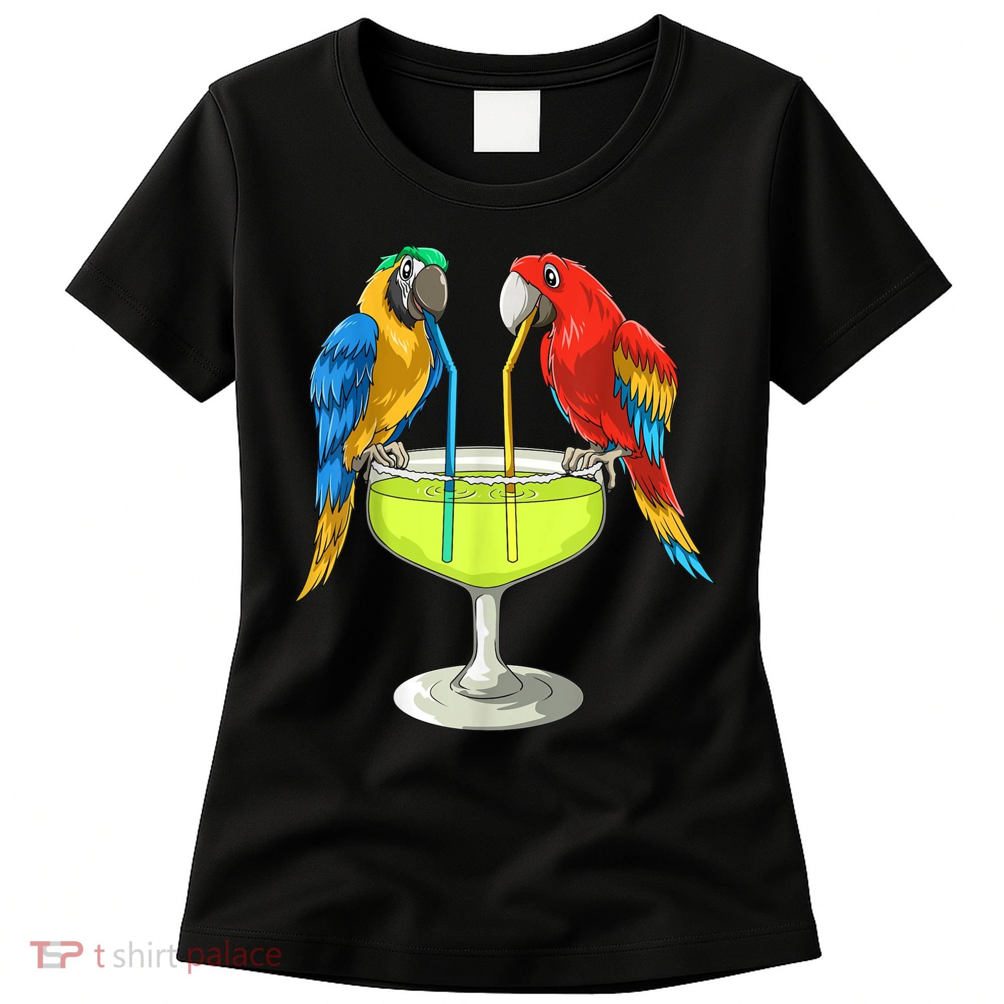 Parrots Drinking Margarita Hawaiian Vacation Beach Party Women's T-Shirt