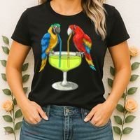 Parrots Drinking Margarita Hawaiian Vacation Beach Party Women's T-Shirt thumb 2
