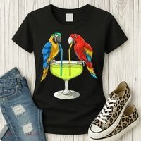 Parrots Drinking Margarita Hawaiian Vacation Beach Party Women's T-Shirt thumb 3