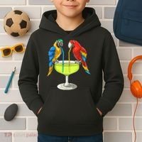 Parrots Drinking Margarita Hawaiian Vacation Beach Party Kids Hoodie thumb 2