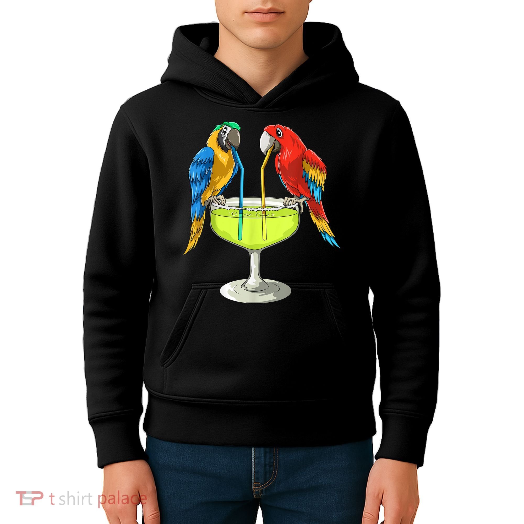 Parrots Drinking Margarita Hawaiian Vacation Beach Party Kids Hoodie