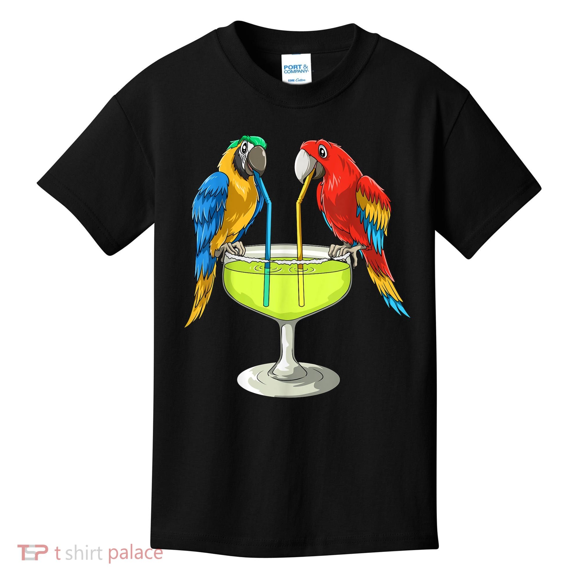 Parrots Drinking Margarita Hawaiian Vacation Beach Party Kids T-Shirt
