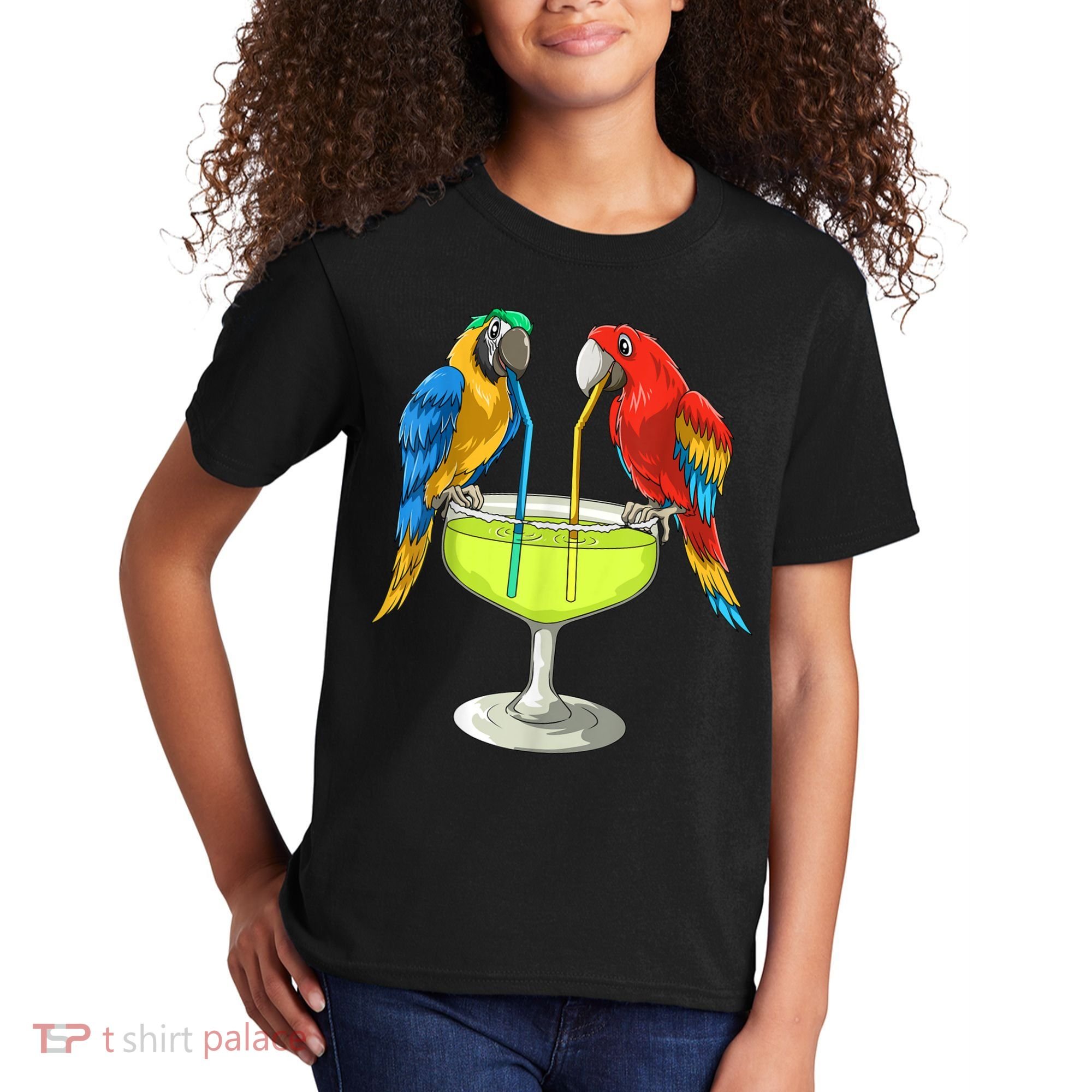 Parrots Drinking Margarita Hawaiian Vacation Beach Party Kids T-Shirt