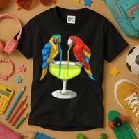 Parrots Drinking Margarita Hawaiian Vacation Beach Party Kids T-Shirt thumb 3