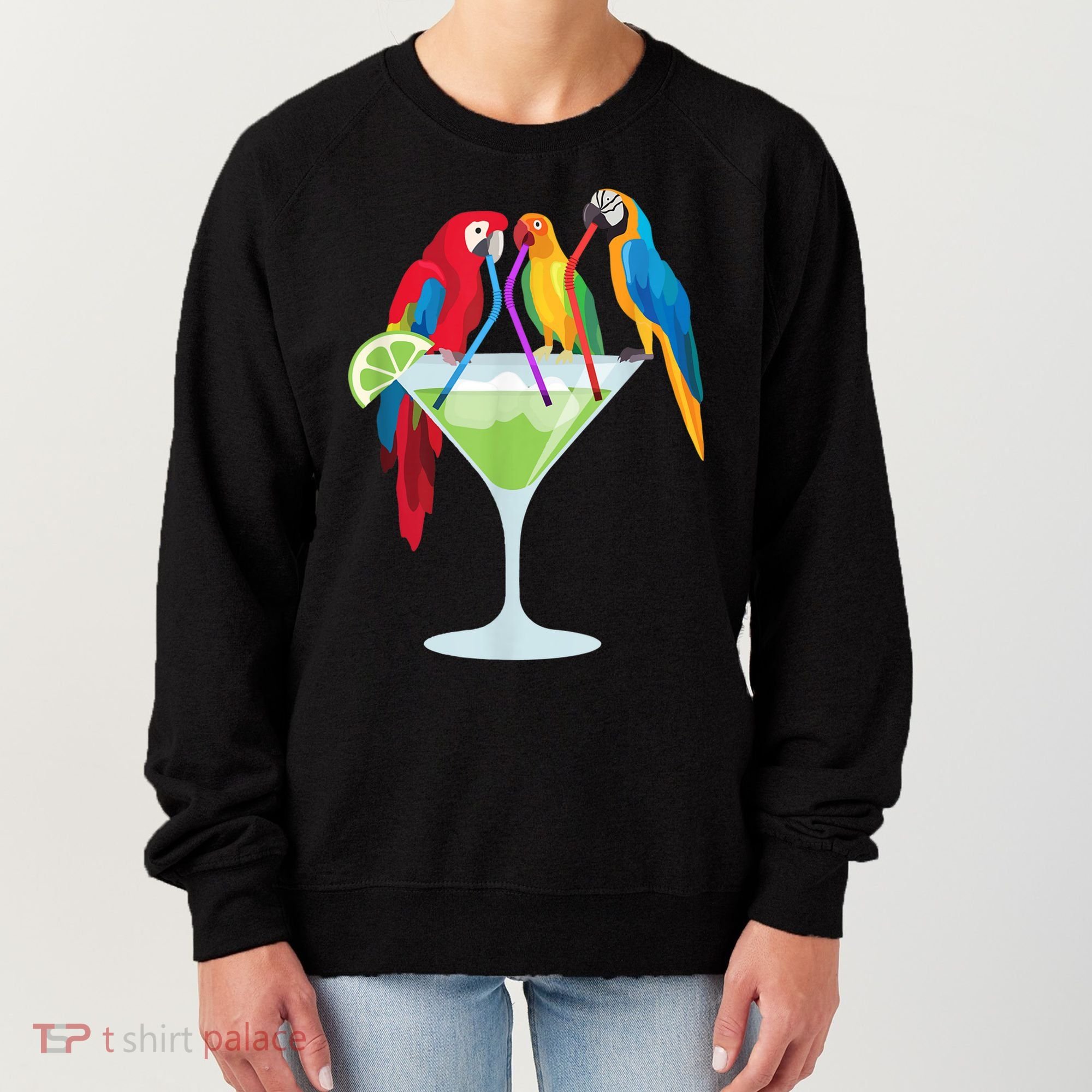 Parrots Drinking Margarita Tropical Vacation Hawaiian Birds Women's Sweatshirt