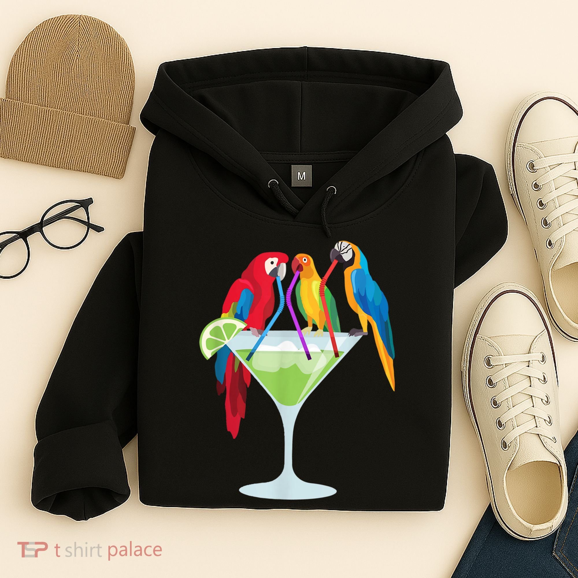 Parrots Drinking Margarita Tropical Vacation Hawaiian Birds Hoodie