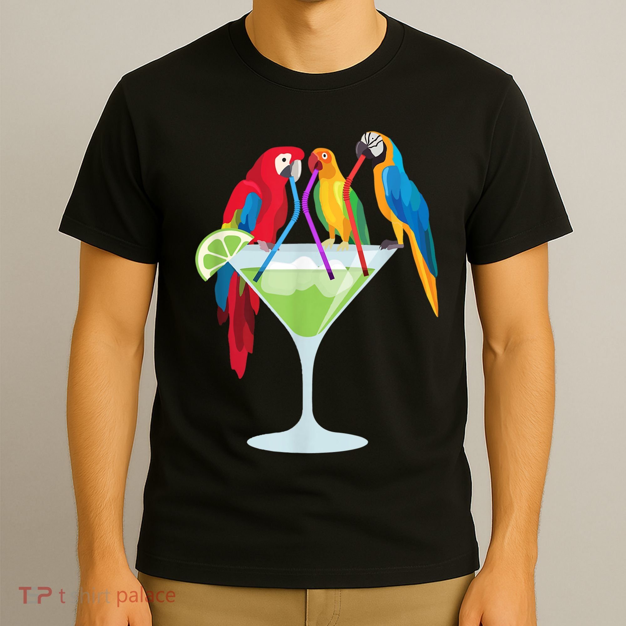 Parrots Drinking Margarita Tropical Vacation Hawaiian Birds T-Shirt