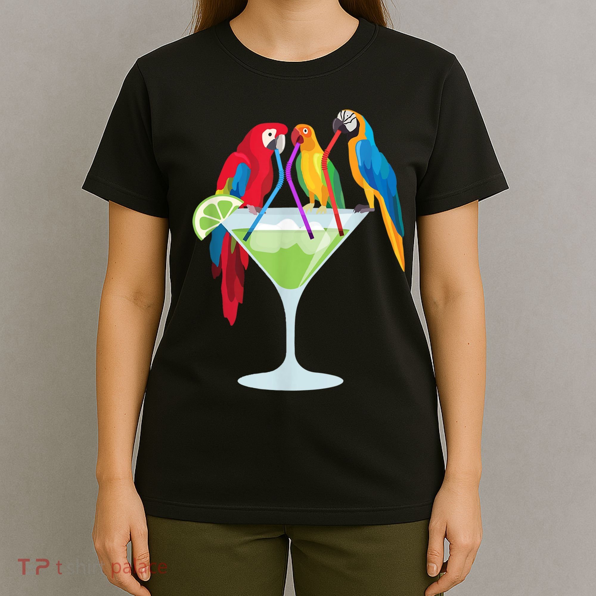 Parrots Drinking Margarita Tropical Vacation Hawaiian Birds T-Shirt