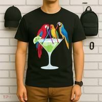 Parrots Drinking Margarita Tropical Vacation Hawaiian Birds T-Shirt thumb 6