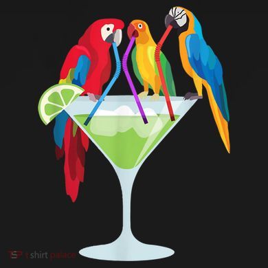 Parrots Drinking Margarita Tropical Vacation Hawaiian Birds Button