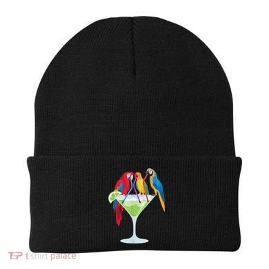 Parrots Drinking Margarita Tropical Vacation Hawaiian Birds Beanie