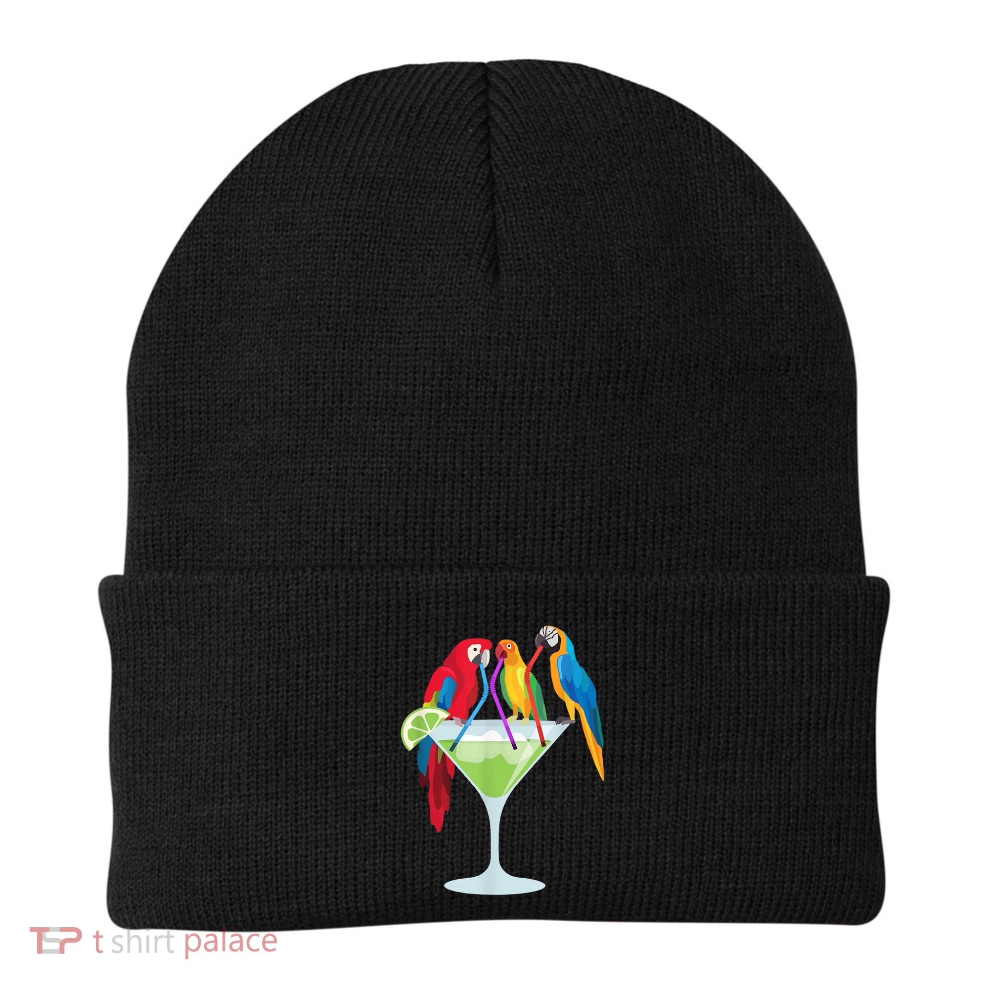 Parrots Drinking Margarita Tropical Vacation Hawaiian Birds Beanie