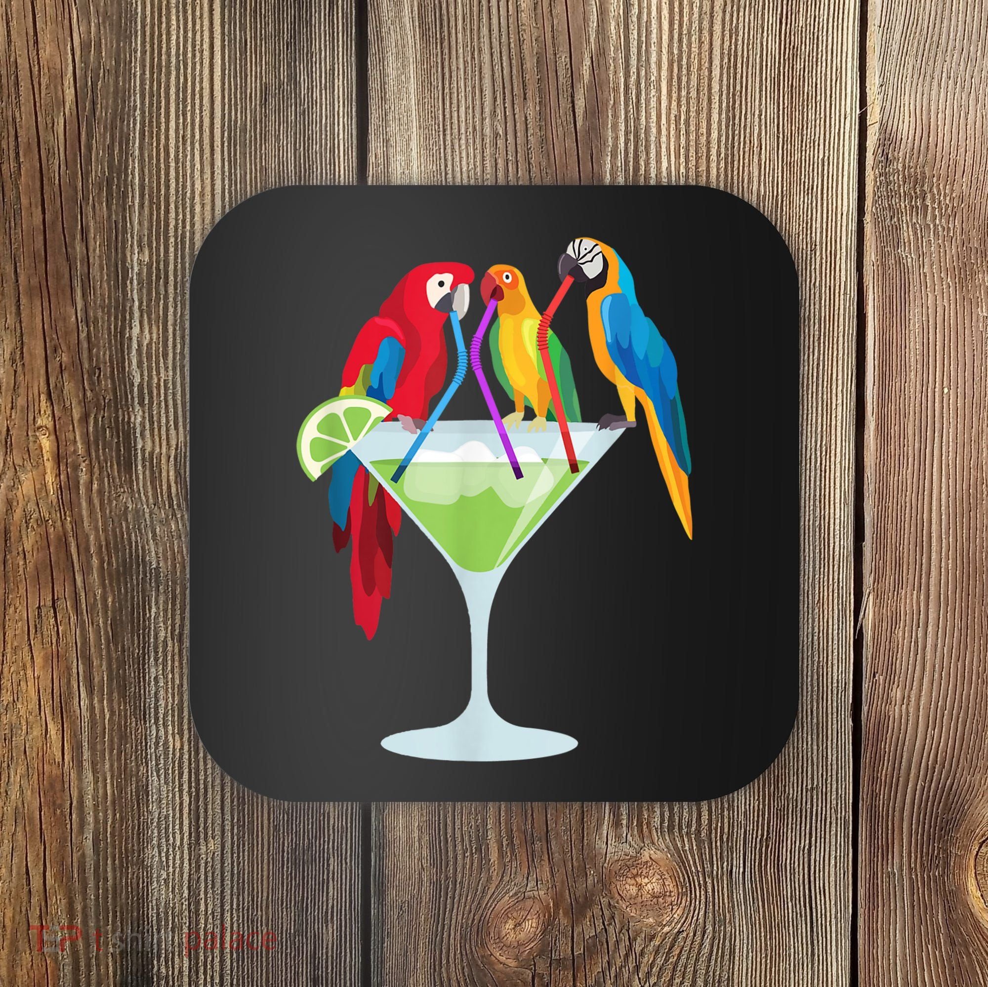 Parrots Drinking Margarita Tropical Vacation Hawaiian Birds Coaster