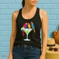 Parrots Drinking Margarita Tropical Vacation Hawaiian Birds Women's Tank Top thumb 2