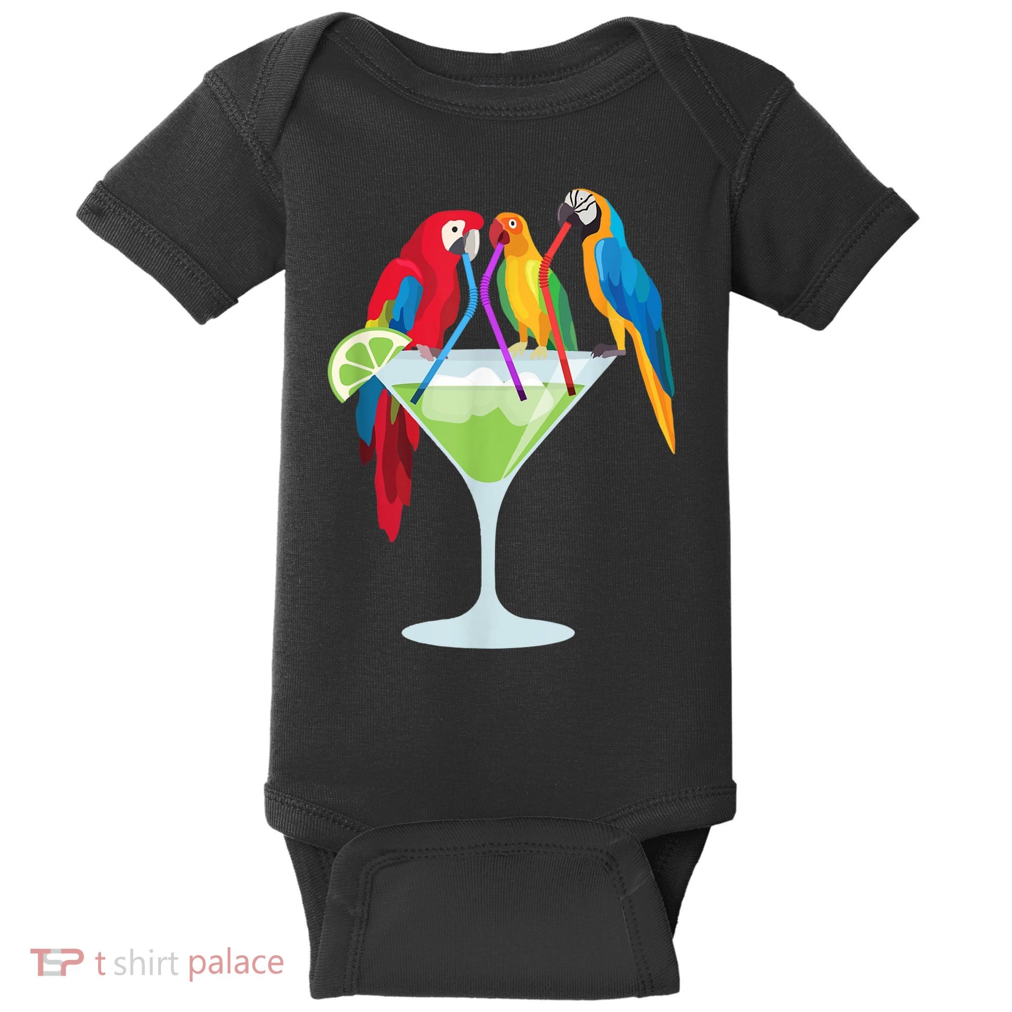 Parrots Drinking Margarita Tropical Vacation Hawaiian Birds Baby Bodysuit