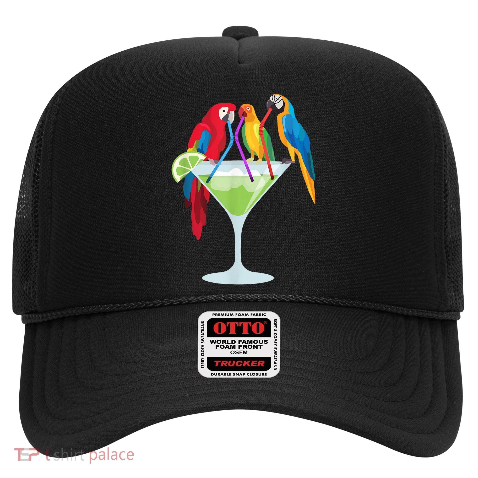 Parrots Drinking Margarita Tropical Vacation Hawaiian Birds Hat