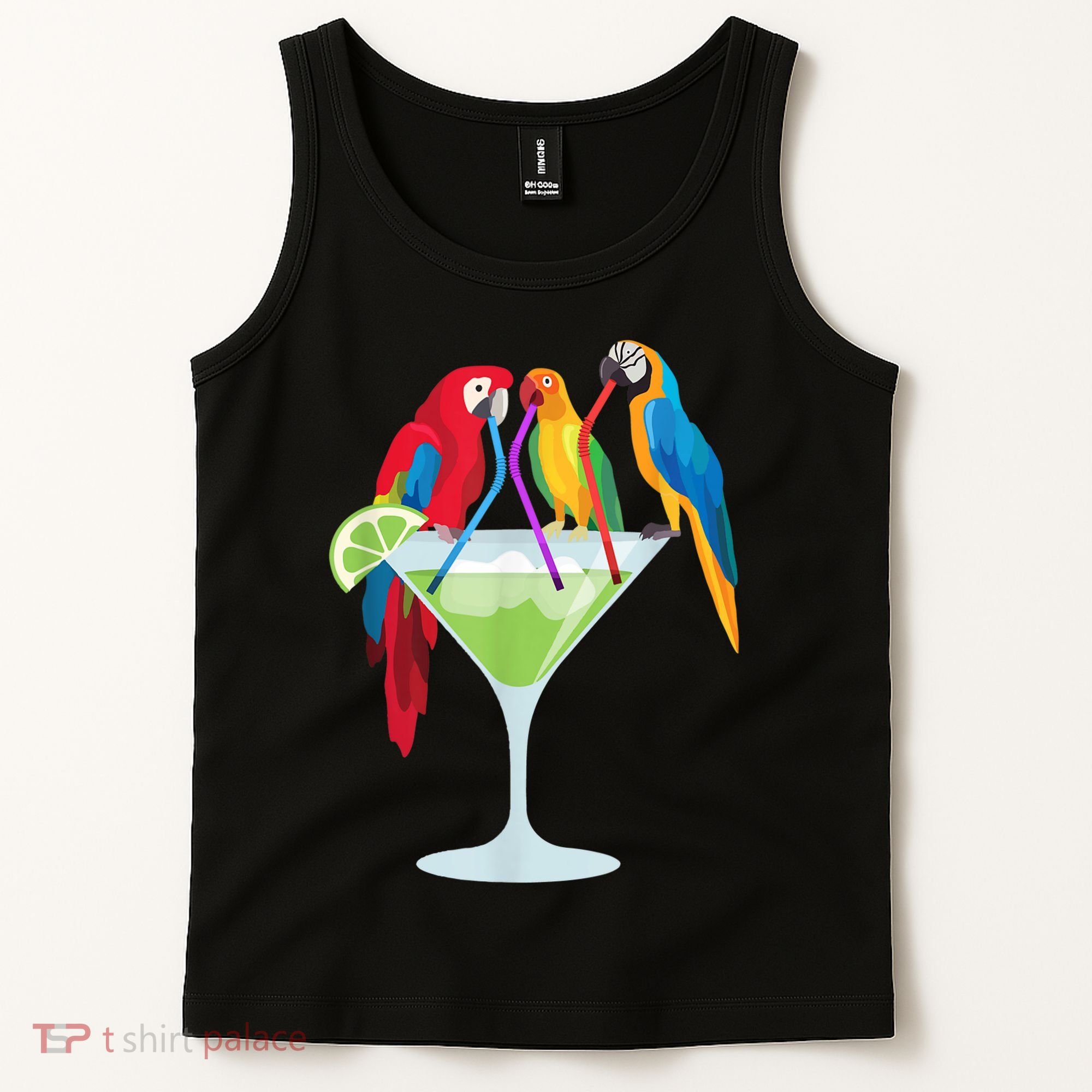 Parrots Drinking Margarita Tropical Vacation Hawaiian Birds Tank Top