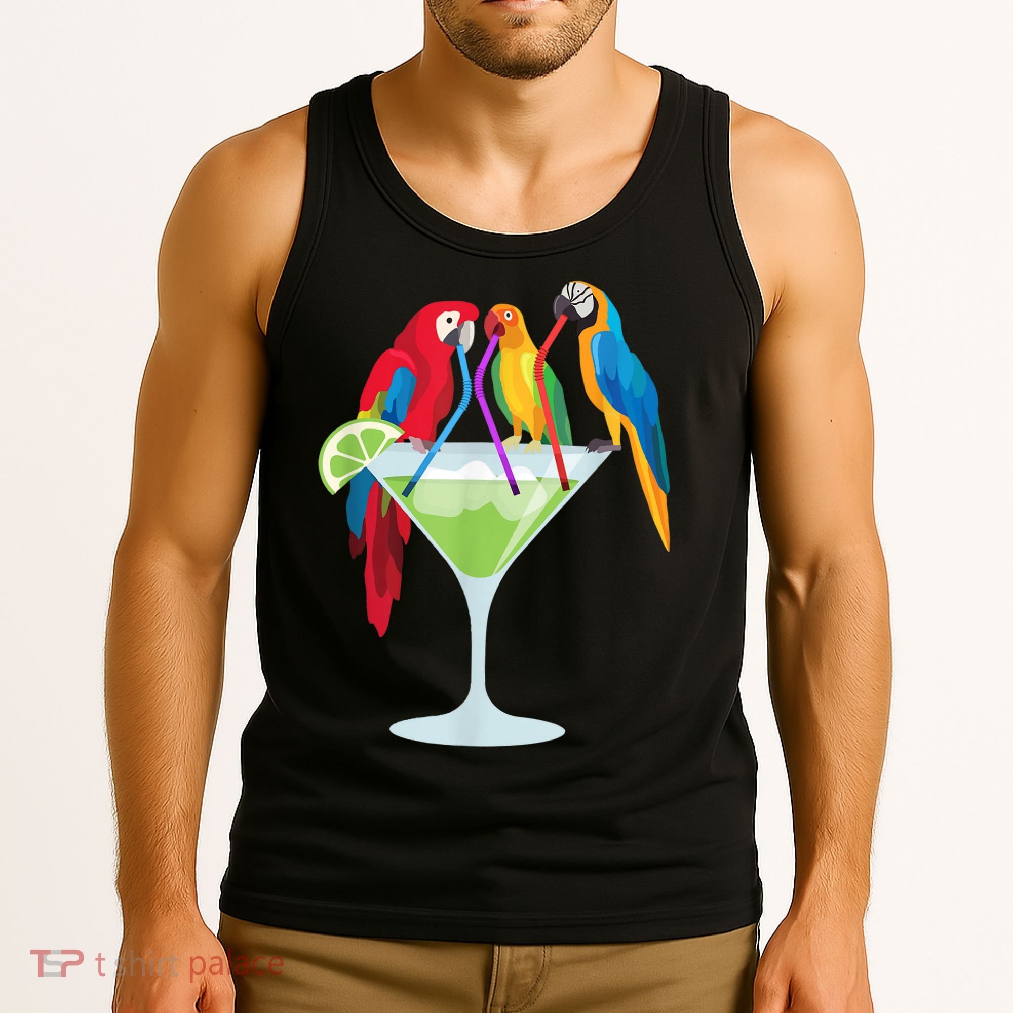 Parrots Drinking Margarita Tropical Vacation Hawaiian Birds Tank Top