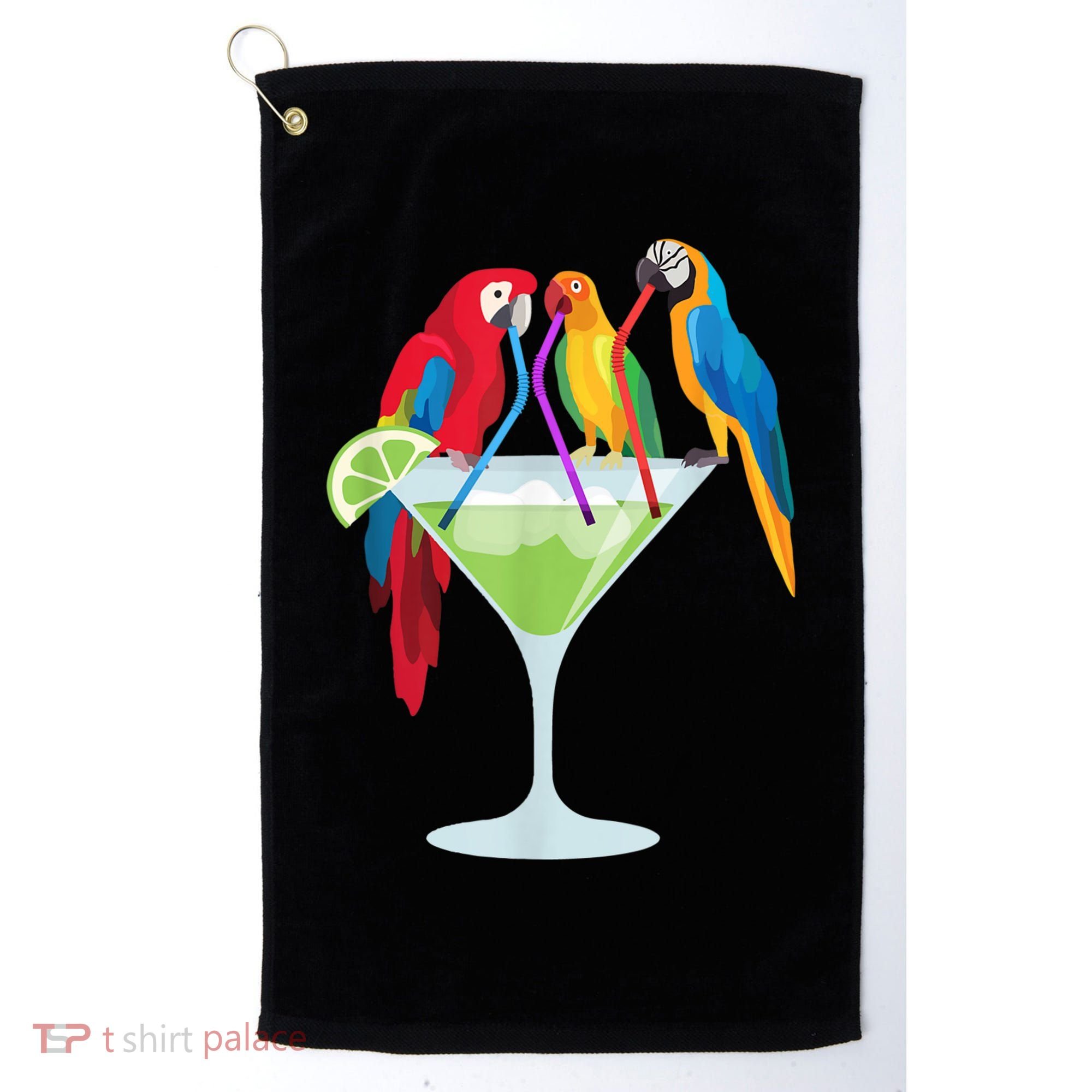 Parrots Drinking Margarita Tropical Vacation Hawaiian Birds Golf Towel
