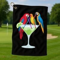 Parrots Drinking Margarita Tropical Vacation Hawaiian Birds Golf Towel thumb 1